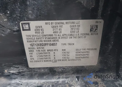 2015 GMC Sierra 2500Hd from USA, damaged, VIN 1GT12XEG0FF164657